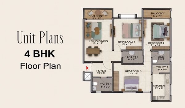 Brigade Azalea 4 BHK Floor Plan